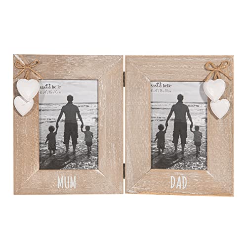 Mum and Dad Double Photo Frame – Whitewash Heart Charm Design