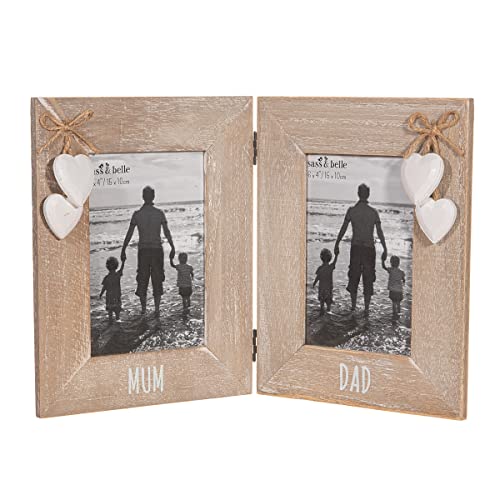 Mum and Dad Double Photo Frame – Whitewash Heart Charm Design