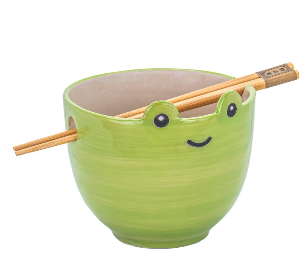 Sass & Belle Noodle Bowl with Chopsticks – Cat / Frog