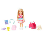 Mattel Barbie Chelsea Small Doll & 6 Accessories – Travel Set with Puppy, Pet Carrier &amp; Backpack