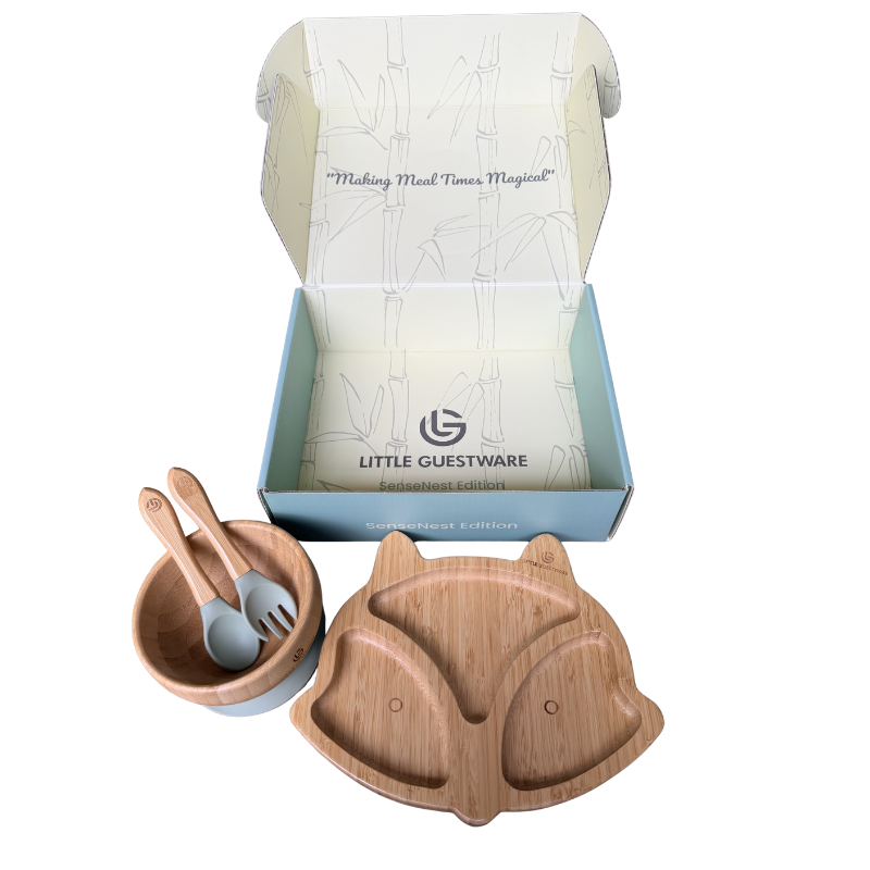 Fox Bamboo Feeding Set – Plate, Bowl, Spoon & Fork Gift Set