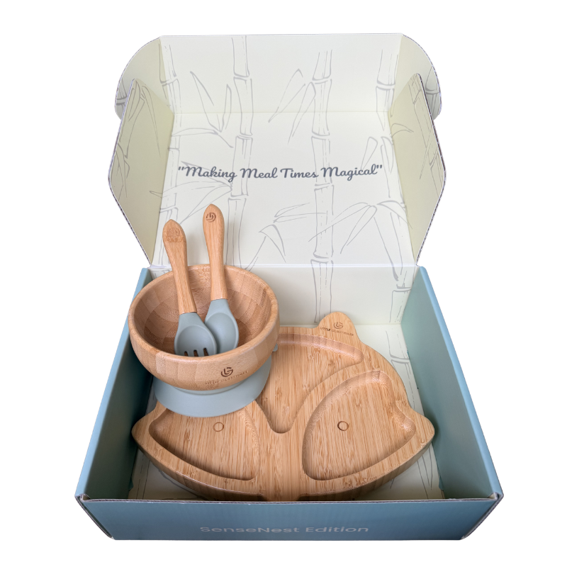 Fox Bamboo Feeding Set – Plate, Bowl, Spoon & Fork Gift Set