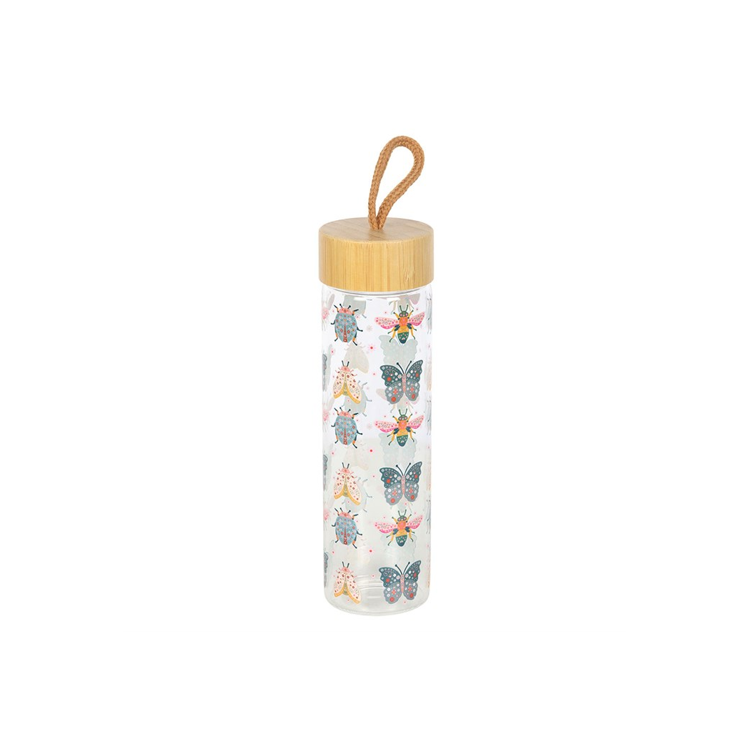 Floral Bug Print Glass Water Bottle