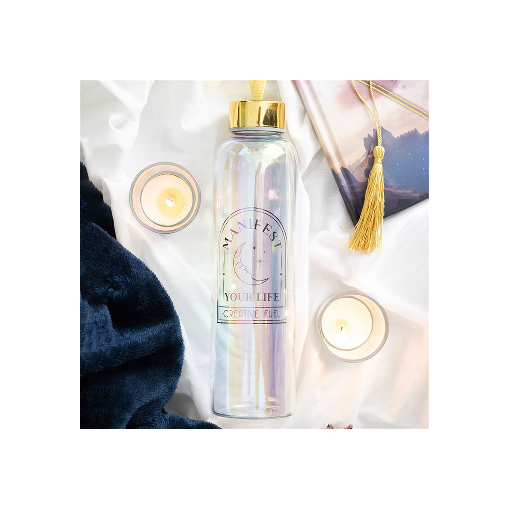 Manifest Your Life Iridescent Glass Water Bottle
