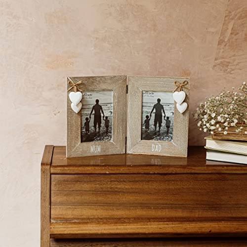 Mum and Dad Double Photo Frame – Whitewash Heart Charm Design