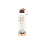 Luna Moth Glass Water Bottle with Clear Quartz Crystal