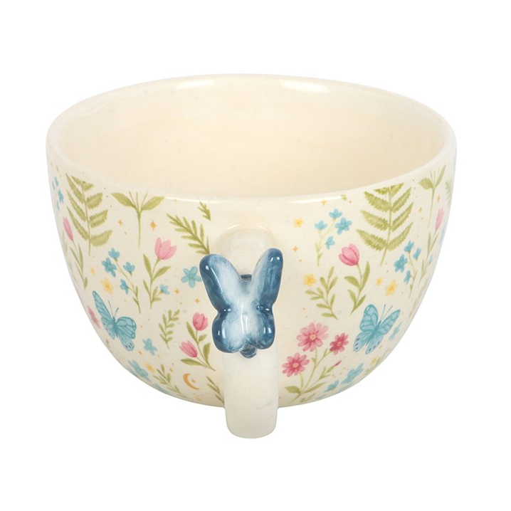 Luna Bloom Floral Ceramic Mug with Butterfly Handle