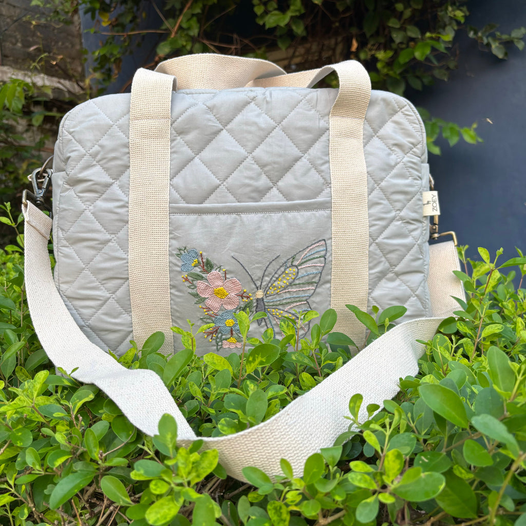 Hand Embroidered Butterfly Flutter Nappy Bag