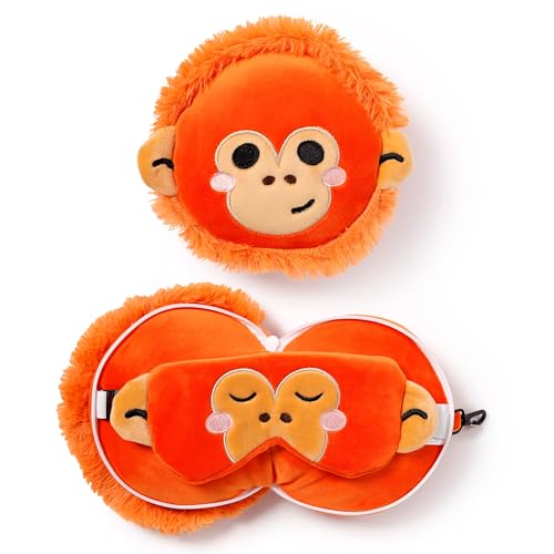 Relaxeazzz Adoramals Orangutan Round Plush Travel Pillow & Eye Mask Relaxeazzz