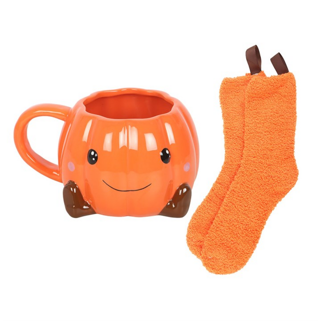 Cute Smiling Pumpkin Mug and Socks Set Something Different