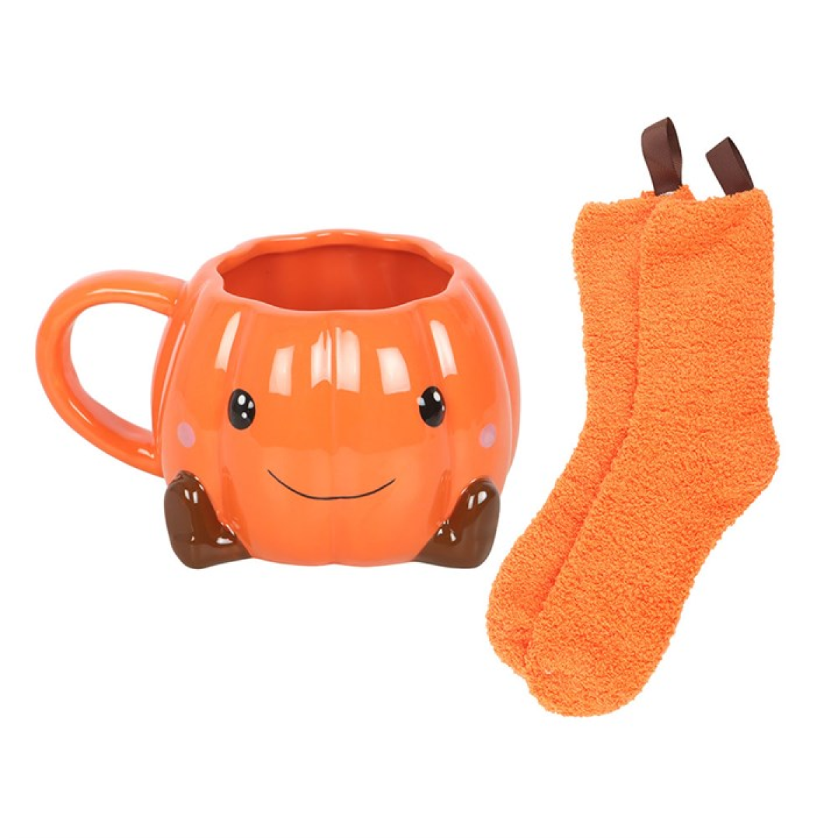 Cute Smiling Pumpkin Mug and Socks Set Something Different