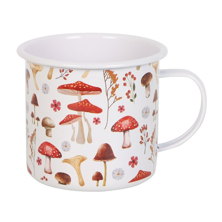 All Over Mushroom Print Enamel Mug