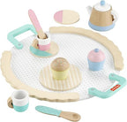 Fisher-Price Wood Pretend Play Toy Tea Set, 12-Piece Wooden Playset with Teapot, Cups & Saucers