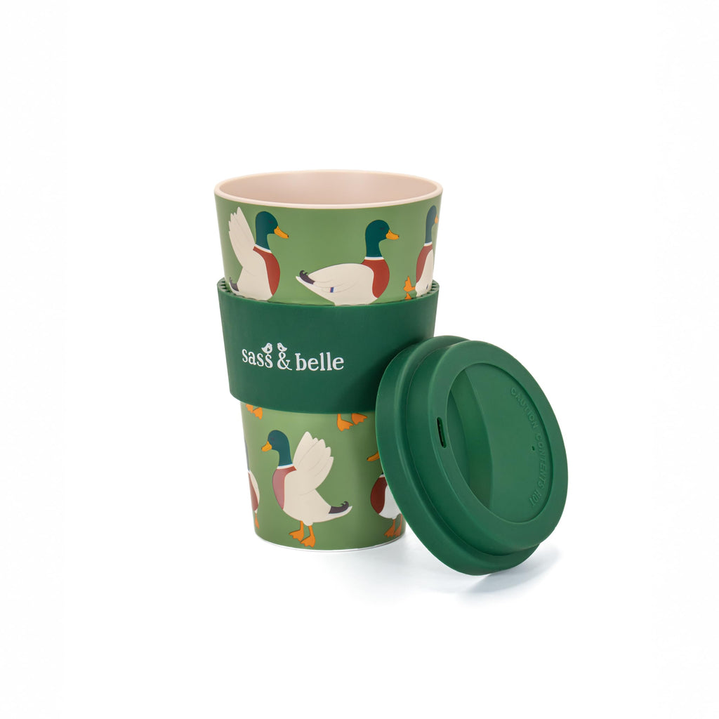 Sass & Belle Mallard Duck/Cherry/Bow Travel Coffee Cup