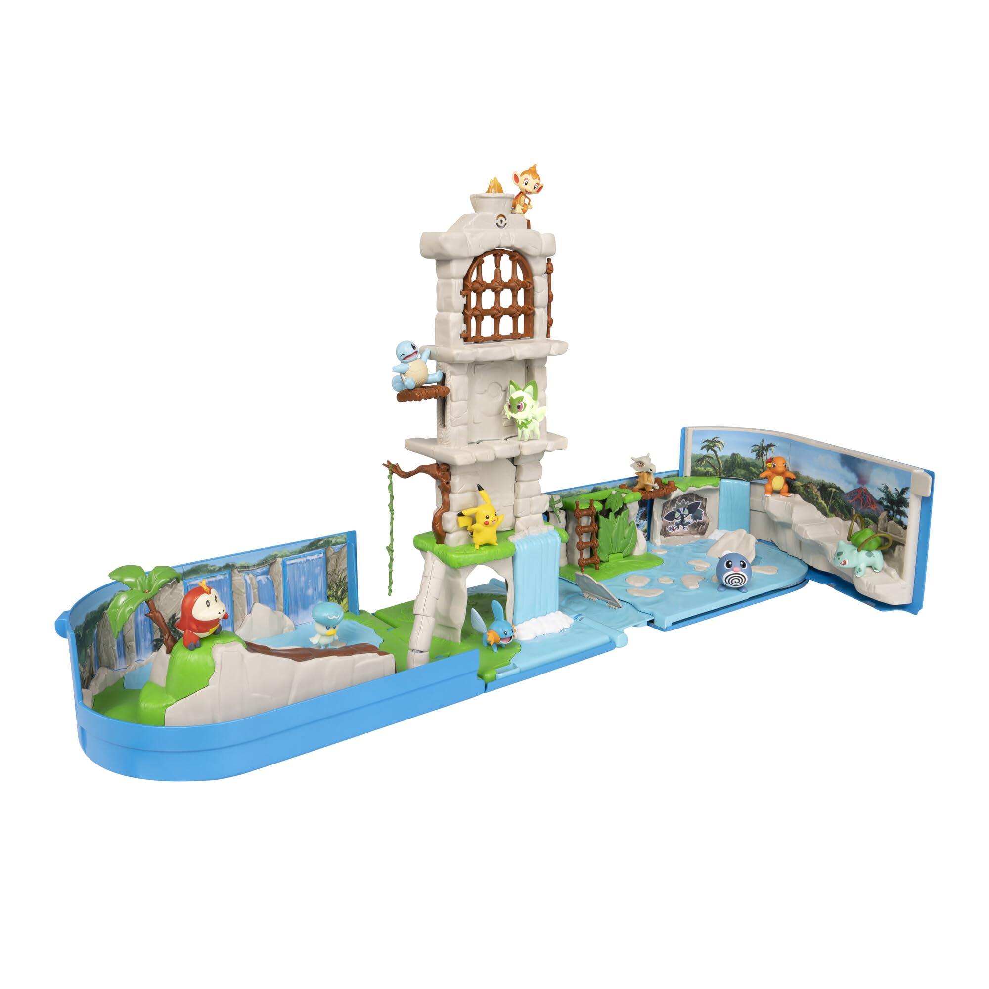 Jazwares Pokémon Carry Case Battle Ruins Playset - Portable Transforming Backpack Playset with Action Features and 2-inch Pikachu Battle Figure