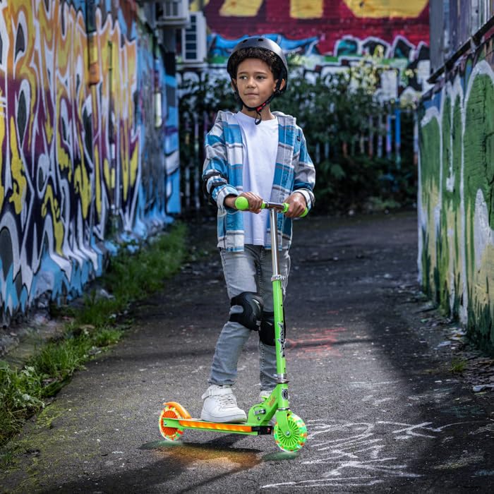 Xootz Wild Rider Green Folding Scooter – LED Light-Up Deck & Wheels
