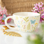 Luna Bloom Floral Ceramic Mug with Butterfly Handle