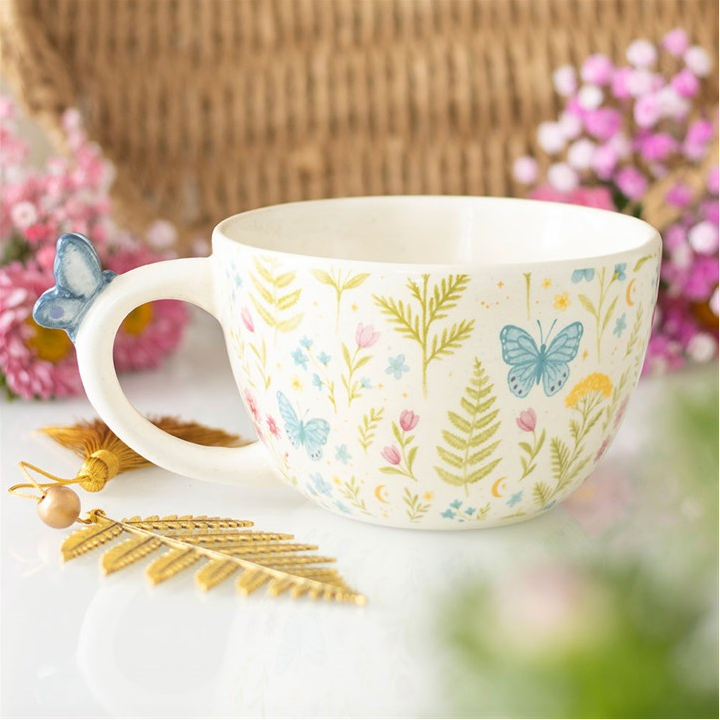 Luna Bloom Floral Ceramic Mug with Butterfly Handle