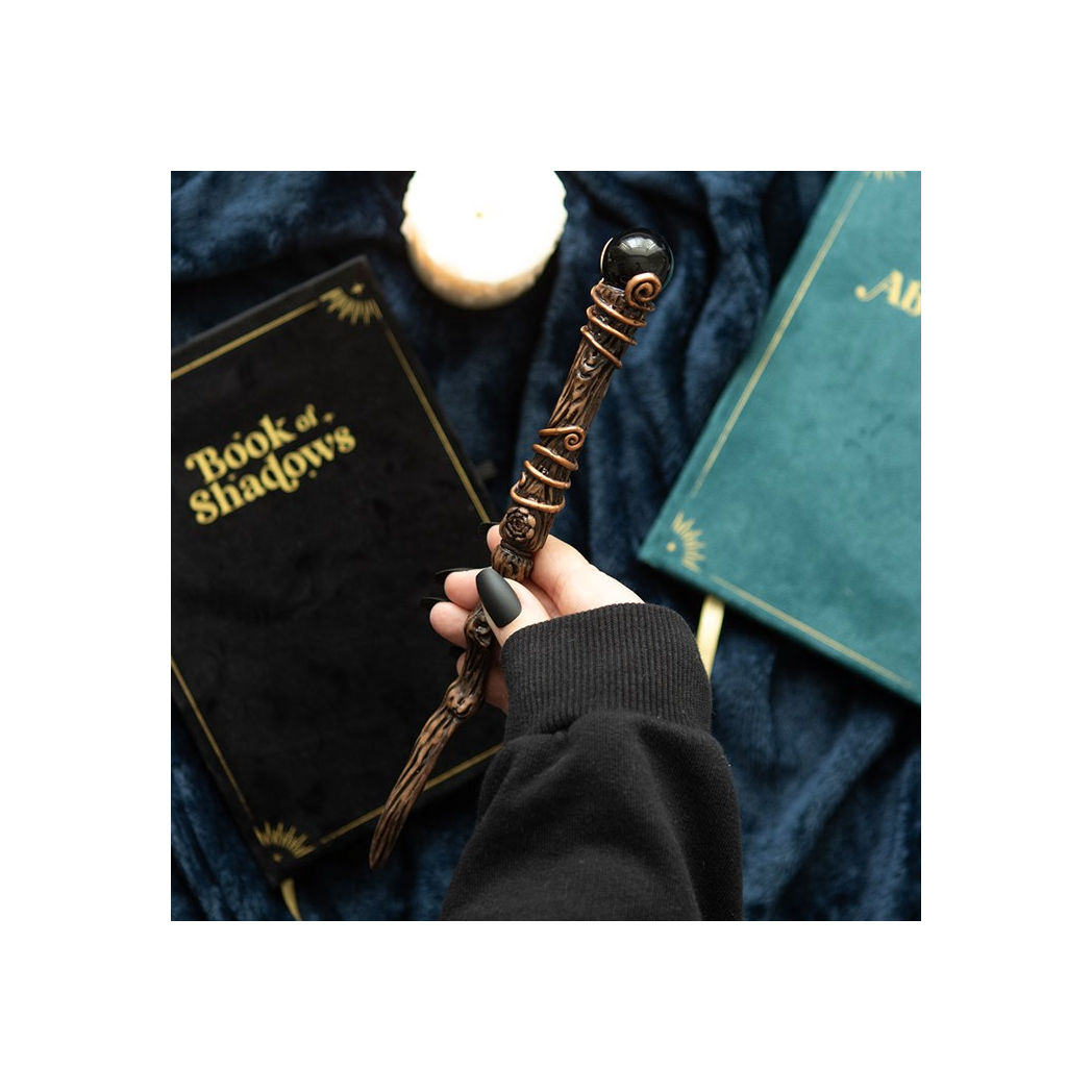 Protection Black Obsidian Crystal Wand with Pouch