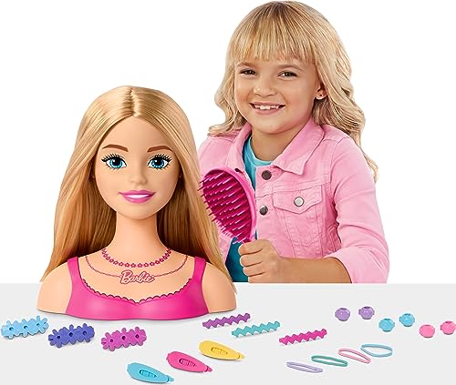 Barbie Doll Styling Head, Blond Hair with 20 Colorful Accessories, Doll Head for Hair Styling Barbie