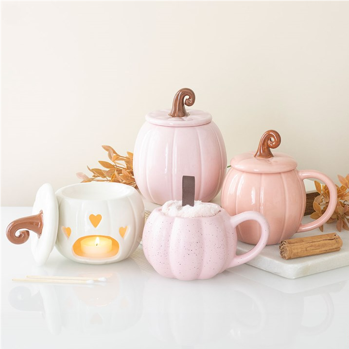 Pink Curly Pumpkin Lidded Mug