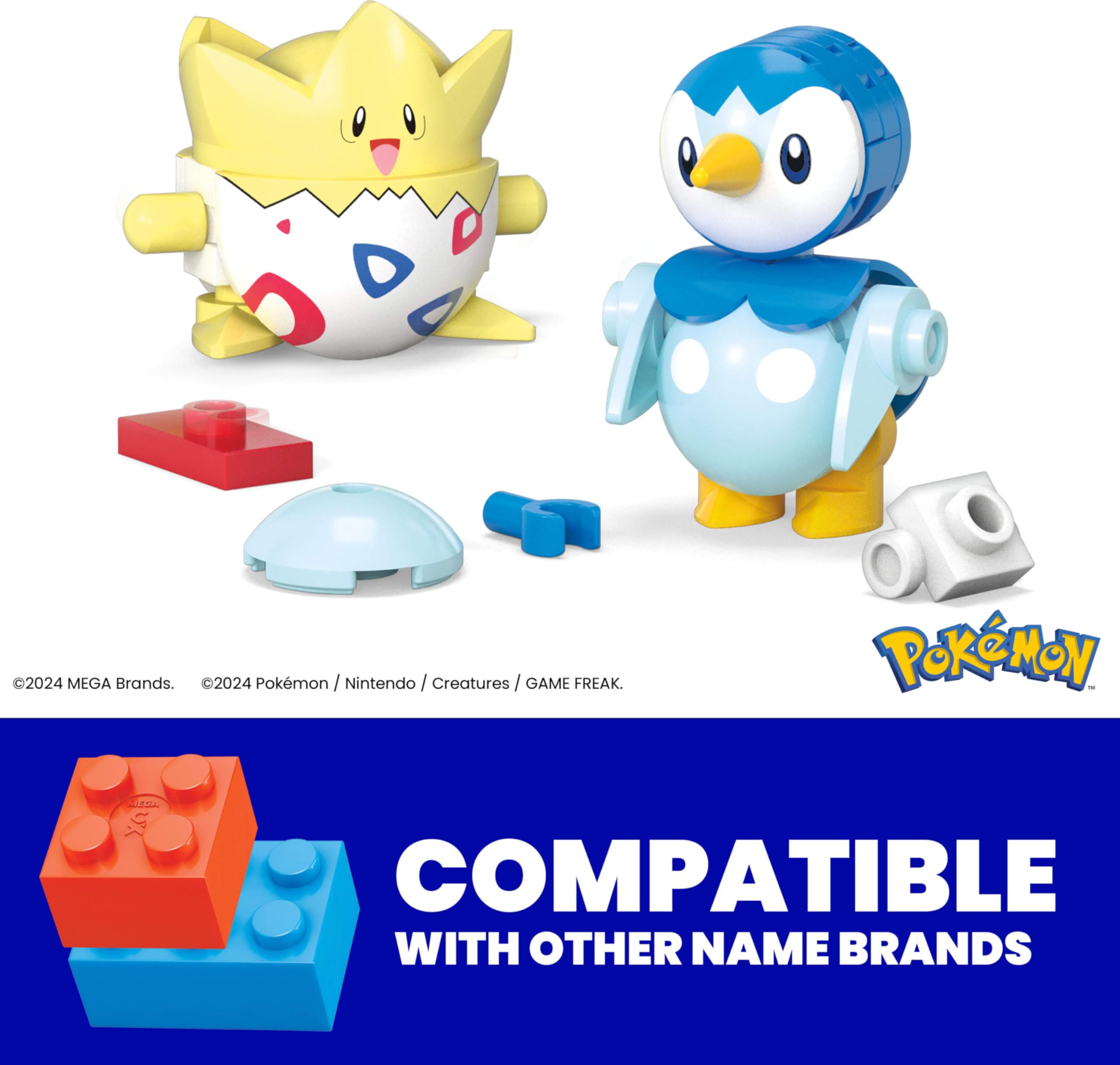 Mattel MEGA Pokémon Action Figure Building Toys Set, Poké Ball 2-Pack, Togepi and Piplup with 41 Pieces