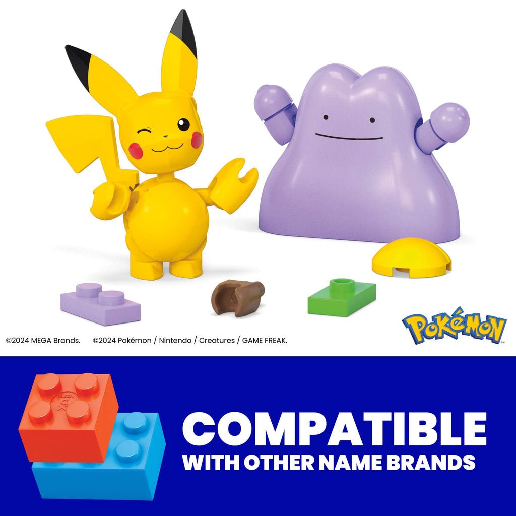Mattel MEGA Pokémon Action Figure Building Toys Set, Poké Ball 2-Pack, Pikachu and Ditto with 42 Pieces