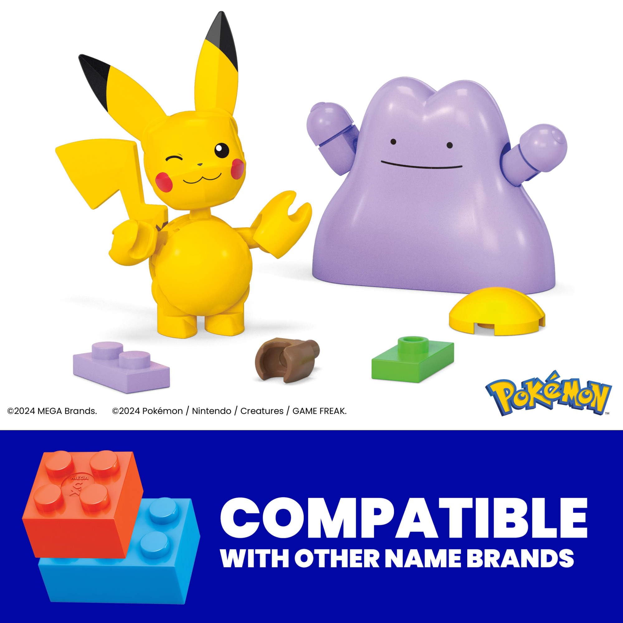 Mattel MEGA Pokémon Action Figure Building Toys Set, Poké Ball 2-Pack, Pikachu and Ditto with 42 Pieces