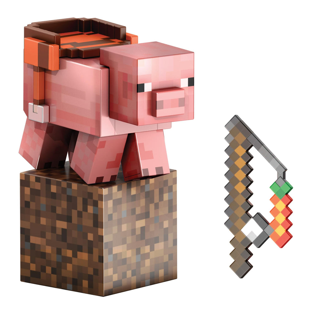 Mattel Minecraft Diamond Level Pig Action Figure with 4 Accessories, 5.5-in