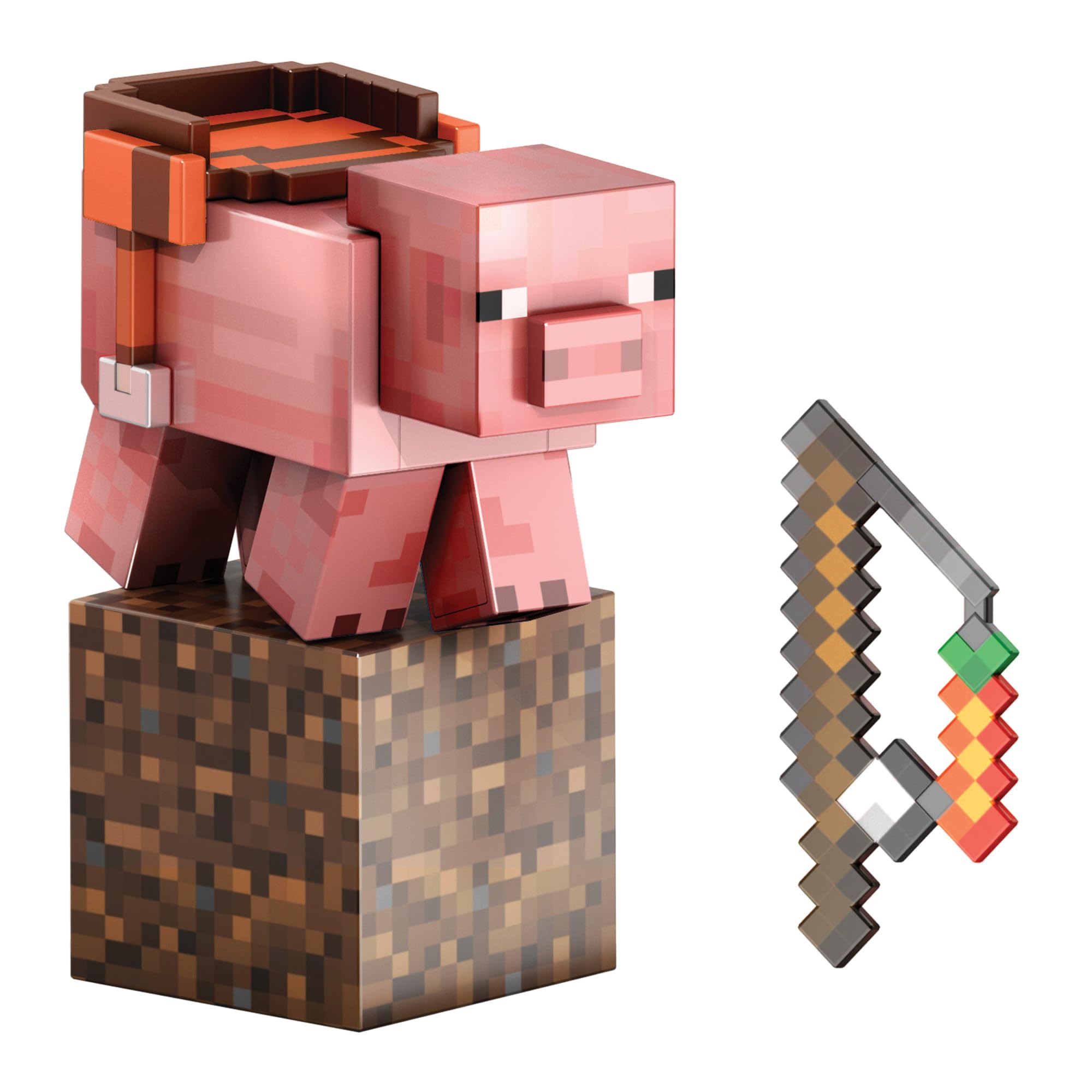 Mattel Minecraft Diamond Level Pig Action Figure with 4 Accessories, 5.5-in