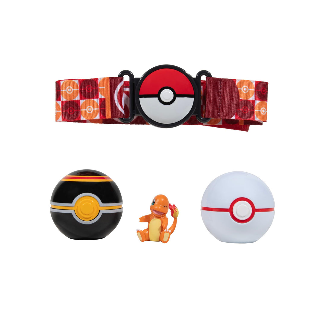 Jazwares Pokémon Clip ‘N’ Go Belt Set - 2-Inch Charmander Battle Figure with Clip ‘N’ Go Belt plus Luxury Ball and Pokéball Accessories