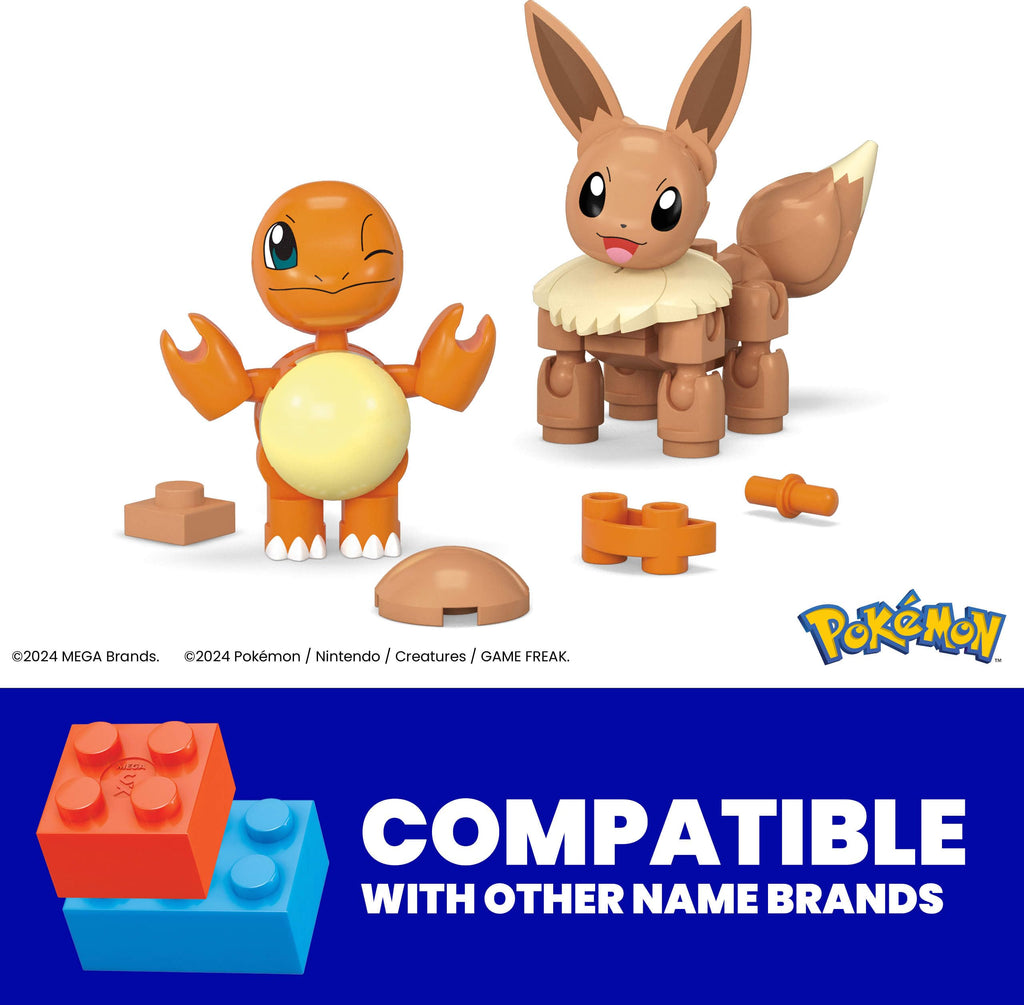 Mattel MEGA Pokémon Action Figure Building Toys Set, Poké Ball 2-Pack, Charmander and Eevee with 40 Pieces