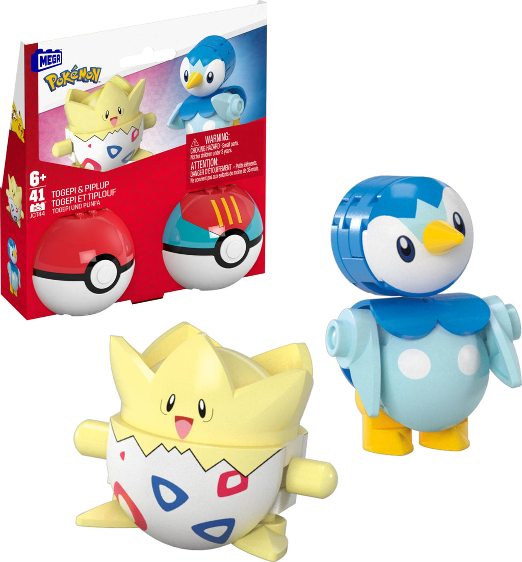 Mattel MEGA Pokémon Action Figure Building Toys Set, Poké Ball 2-Pack, Togepi and Piplup with 41 Pieces