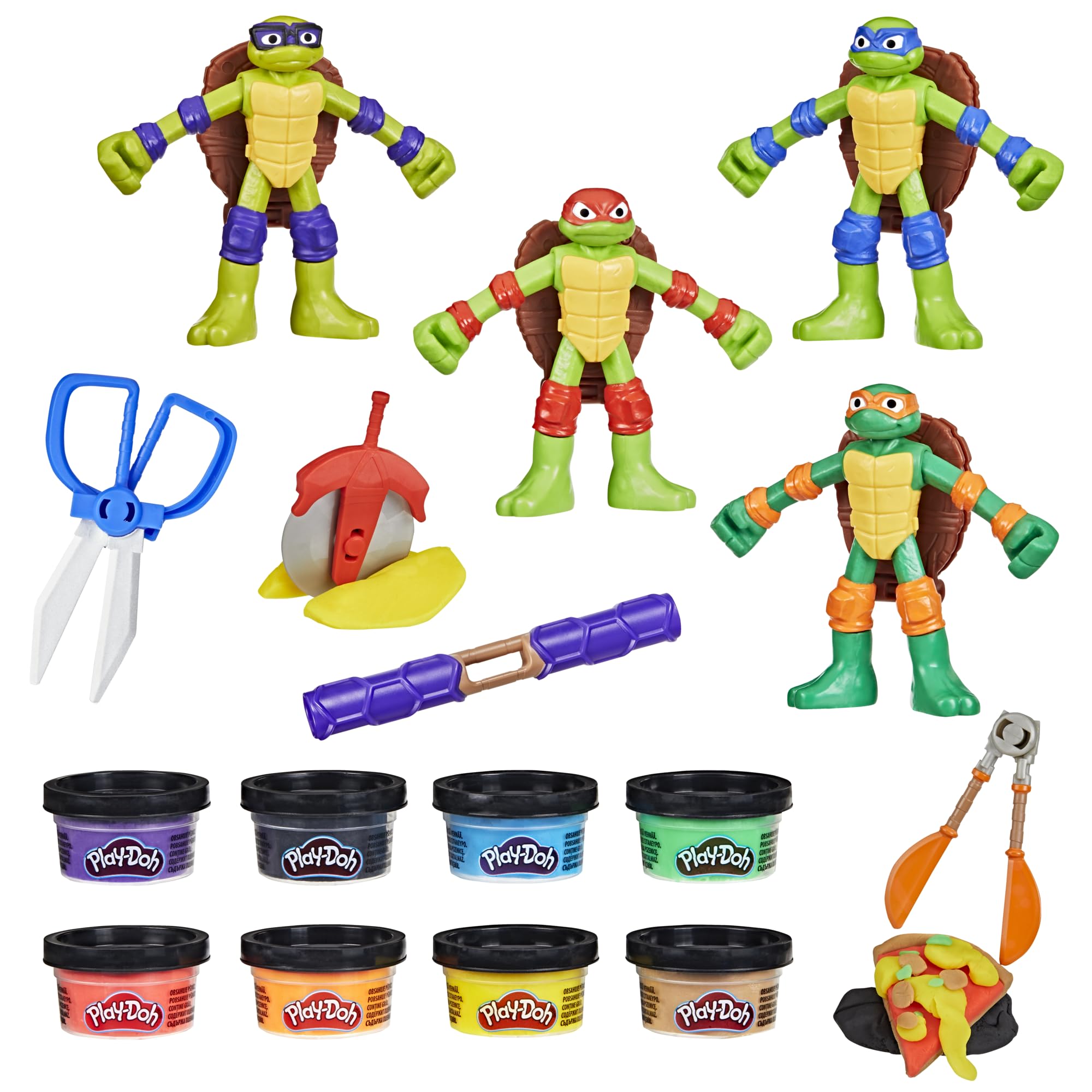 Play-Doh Teenage Mutant Ninja Turtles Cowabunga Creations, 4 Bendy Turtle Figures with Hidden Shell Moulds, 4 Action Tools & 8 Colours (28g Each)