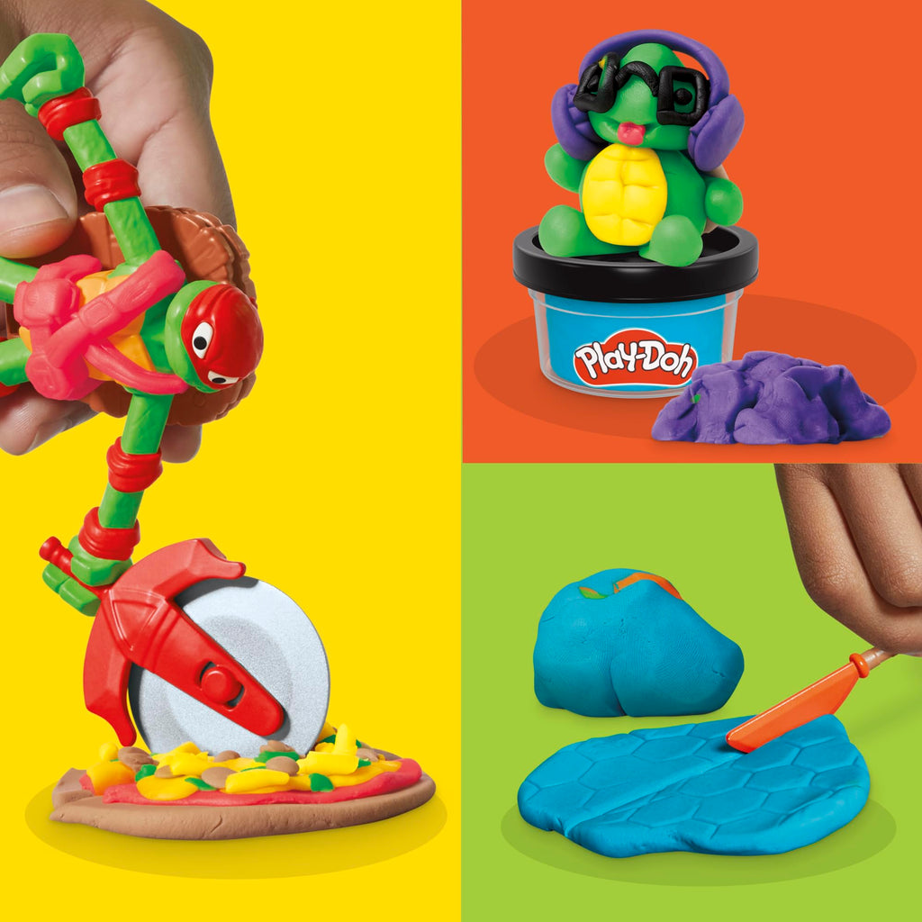 Play-Doh Teenage Mutant Ninja Turtles Cowabunga Creations, 4 Bendy Turtle Figures with Hidden Shell Moulds, 4 Action Tools & 8 Colours (28g Each)