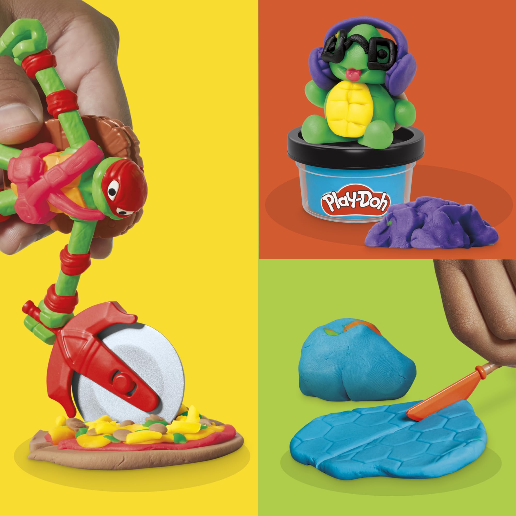 Play-Doh Teenage Mutant Ninja Turtles Cowabunga Creations, 4 Bendy Turtle Figures with Hidden Shell Moulds, 4 Action Tools & 8 Colours (28g Each)