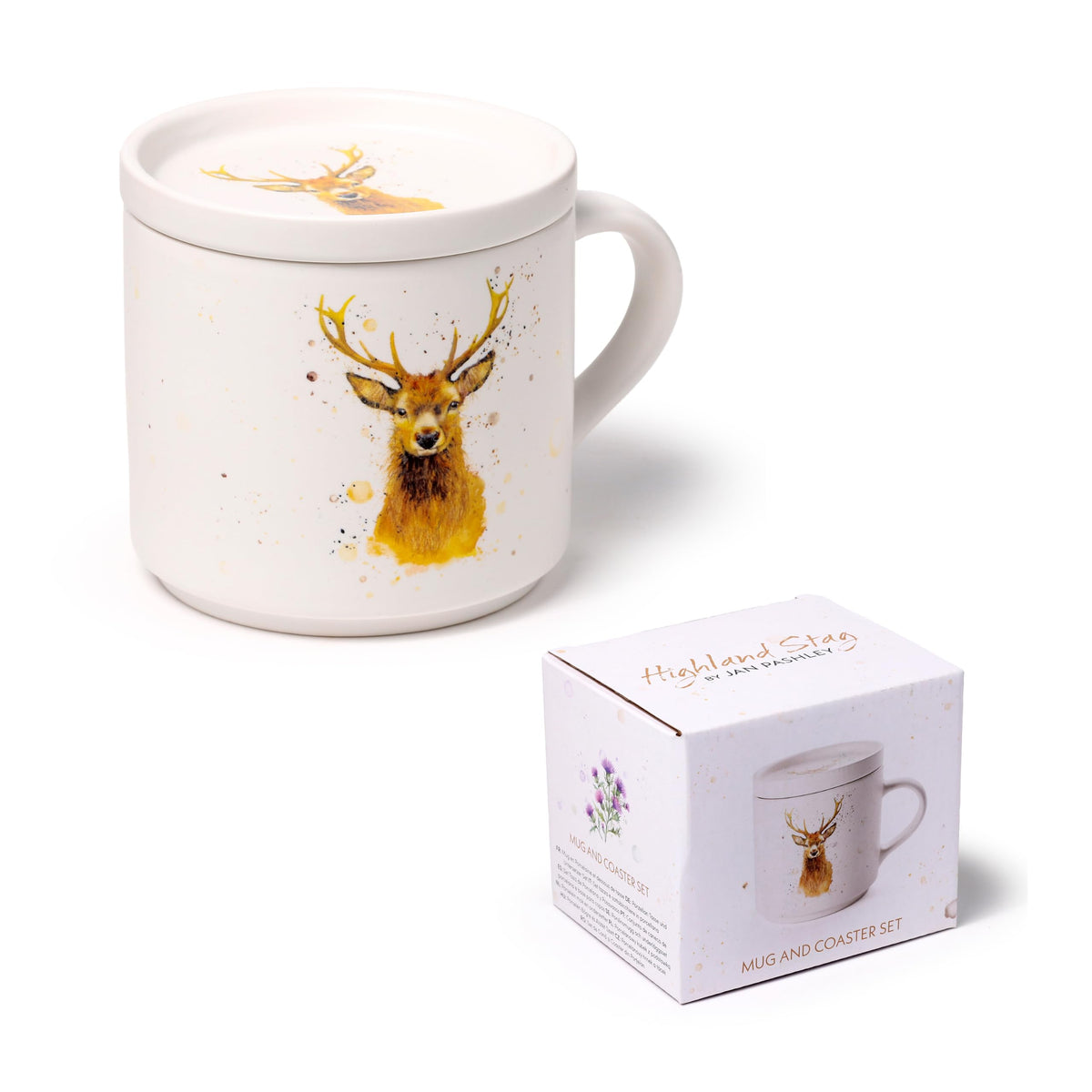 Jan Pashley Stag Porcelain Mug & Coaster Lid Set