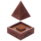 Puckator Sheesham Wood Pyramid Incense Cone Box with Flower Fretwork Puckator