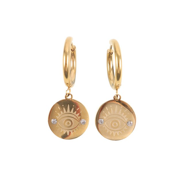 Gold-Toned All Seeing Eye Stainless Steel Earrings