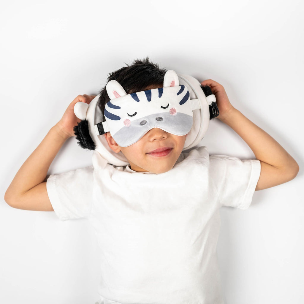 Relaxeazzz Adoramals Bali the Zebra Round Plush Travel Pillow & Eye Mask Relaxeazzz
