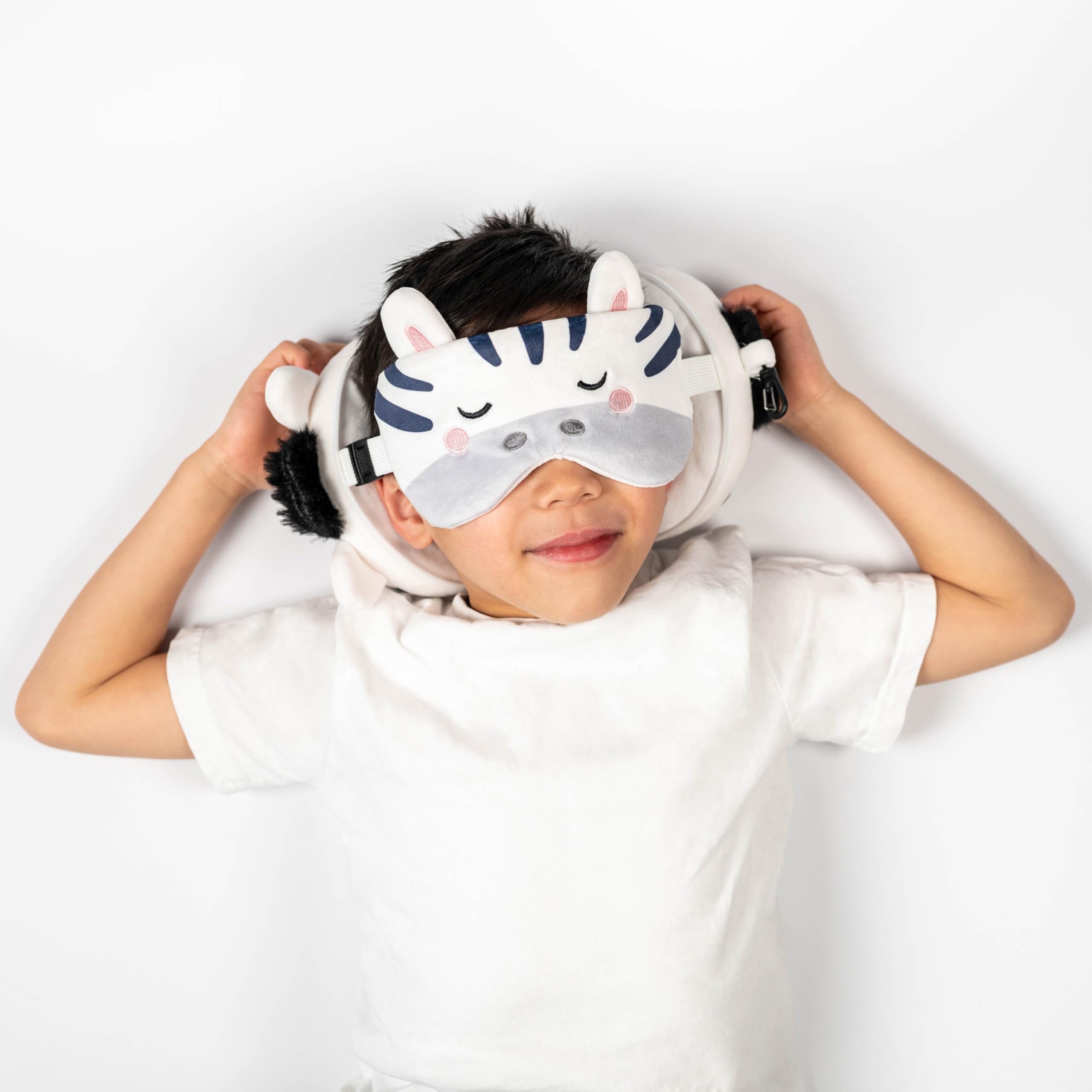Relaxeazzz Adoramals Bali the Zebra Round Plush Travel Pillow & Eye Mask Relaxeazzz