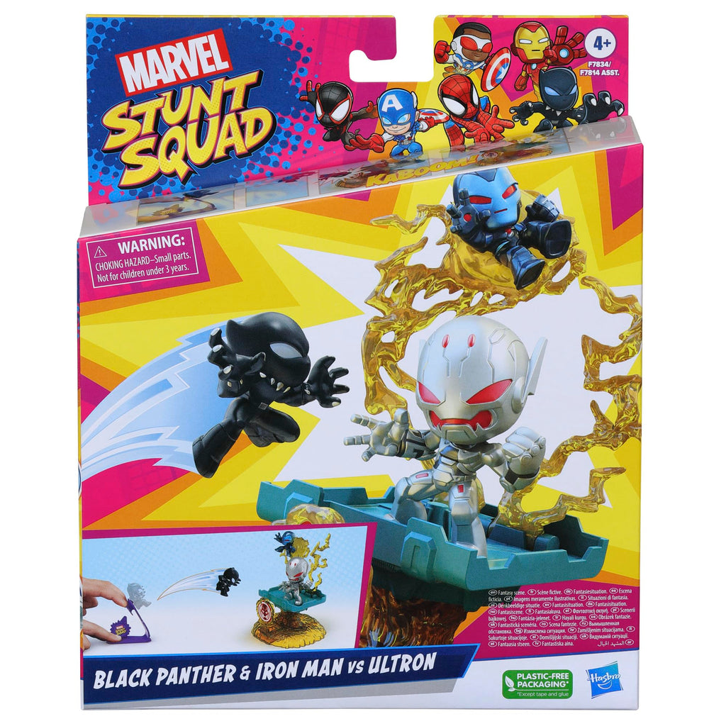 Hasbro Marvel Classic Marvel Stunt Squad Black Panther and Ironman vs Ultron Villain Knockdown Game Set Hasbro