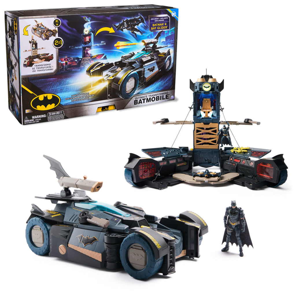 Spin Master DC Batman, Ultimate Transforming Batmobile Playset, 2-in-1 Batman Playset with Exclusive Figure and Glider, Lights and Sounds