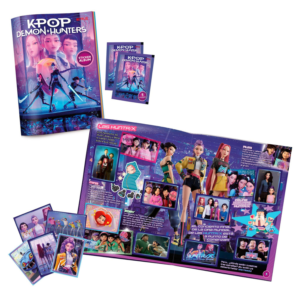 Bizak KPOP Demon Hunters Stickers Cards Official Netflix Album, 32 Pages for Collection of 200 Stickers, Includes 2 Envelopes with 10 Holographic and Die-Cut Stickers and Double-Sided Poster