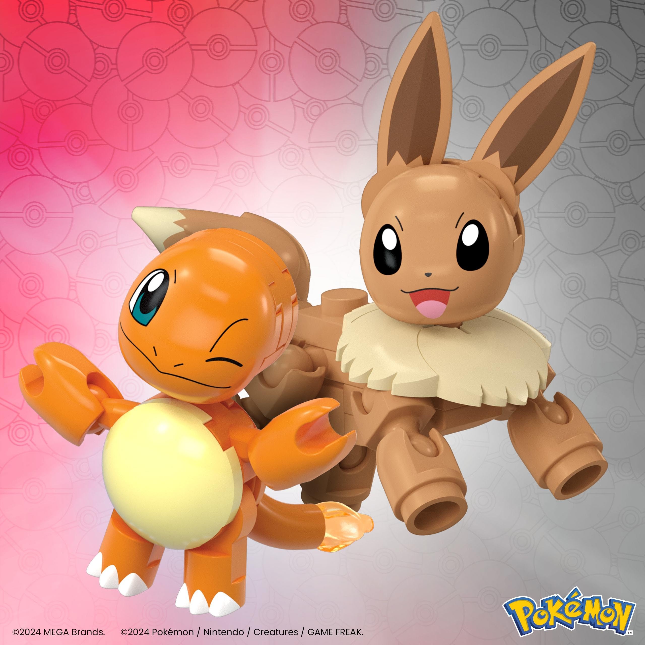 Mattel MEGA Pokémon Action Figure Building Toys Set, Poké Ball 2-Pack, Charmander and Eevee with 40 Pieces