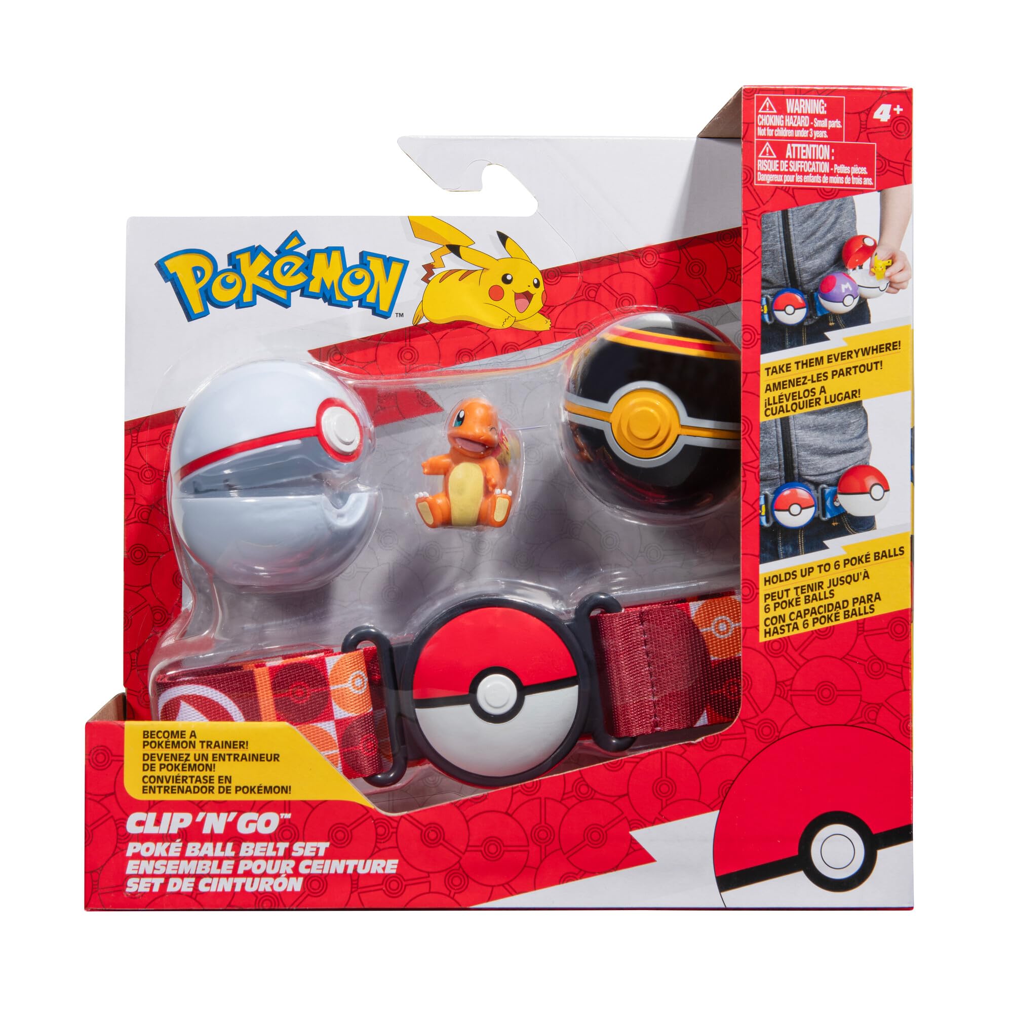 Jazwares Pokémon Clip ‘N’ Go Belt Set - 2-Inch Charmander Battle Figure with Clip ‘N’ Go Belt plus Luxury Ball and Pokéball Accessories