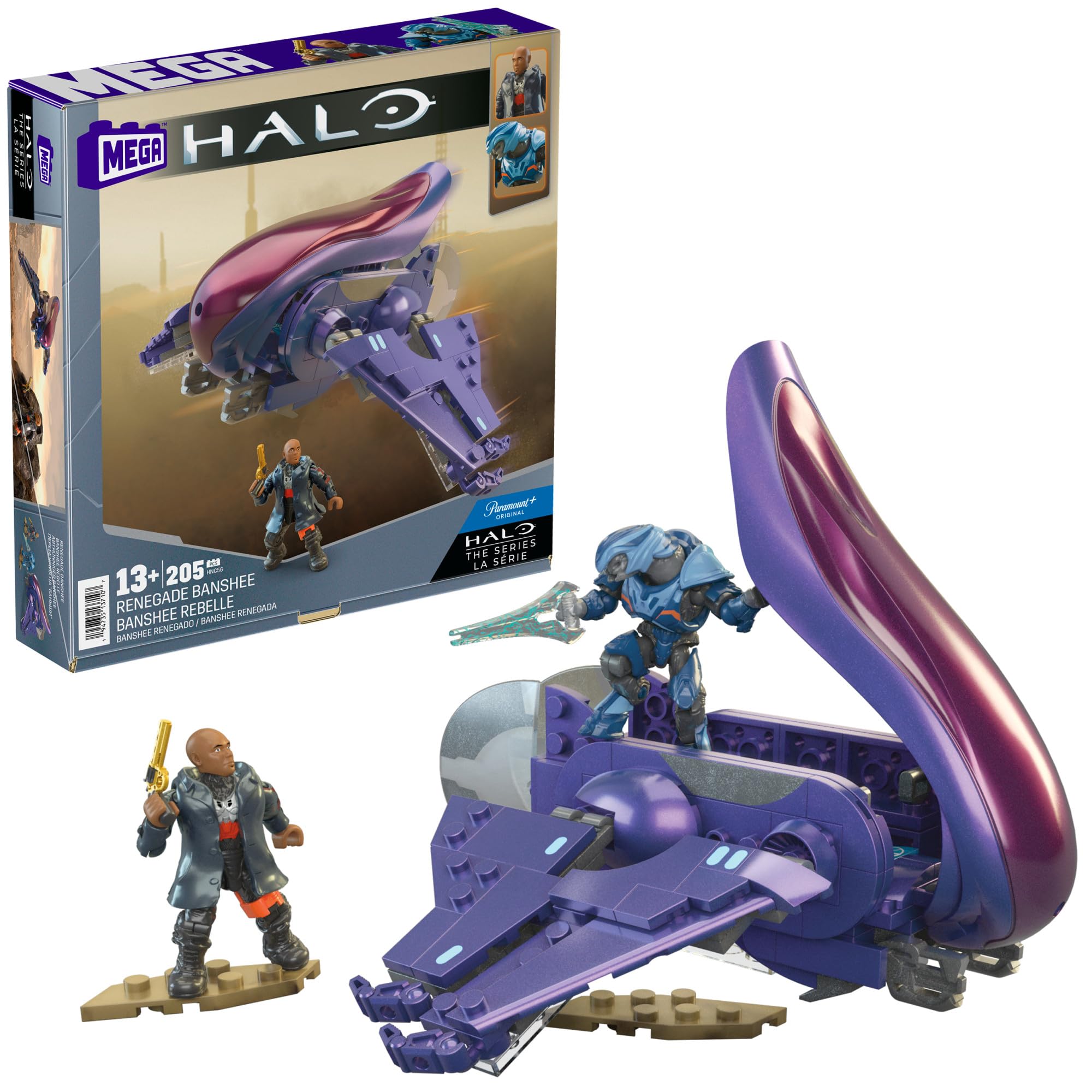 Mattel MEGA Halo The Series Vehicle Building Toys Set, Renegade Banshee Aircraft with 205 Pieces, 2 Micro Action Figures