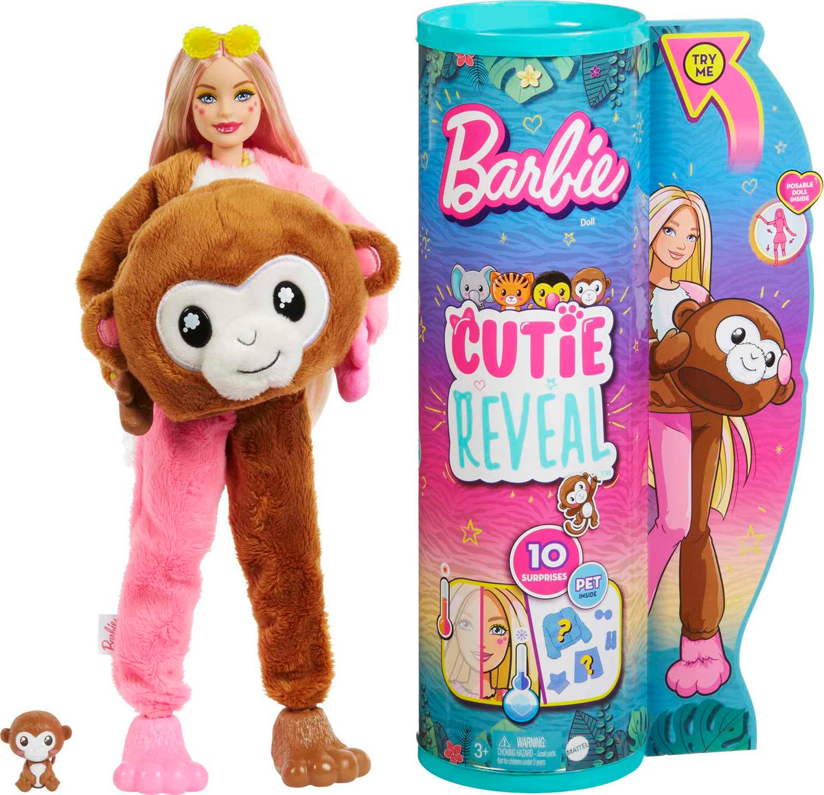 Barbie Cutie Reveal Jungle Series Monkey Costume Doll – 10 Surprises
