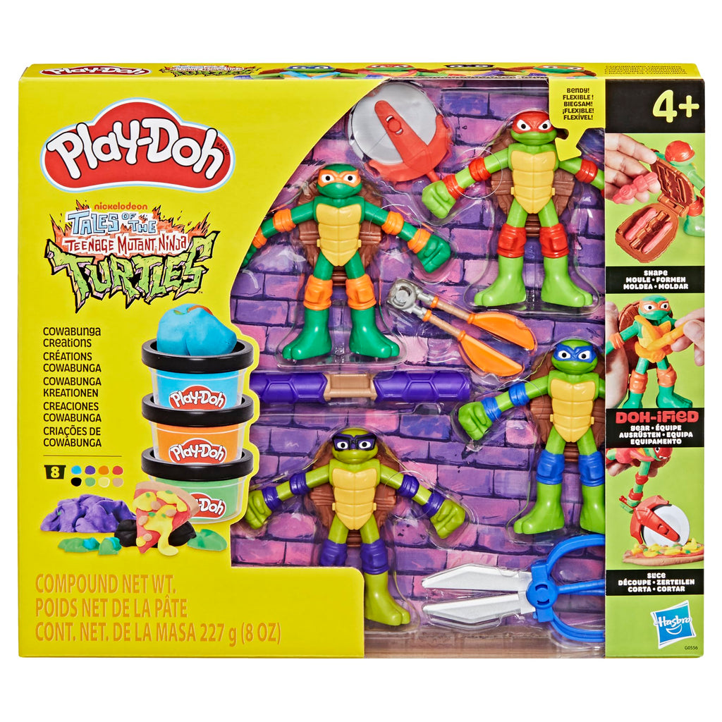Play-Doh Teenage Mutant Ninja Turtles Cowabunga Creations, 4 Bendy Turtle Figures with Hidden Shell Moulds, 4 Action Tools & 8 Colours (28g Each)
