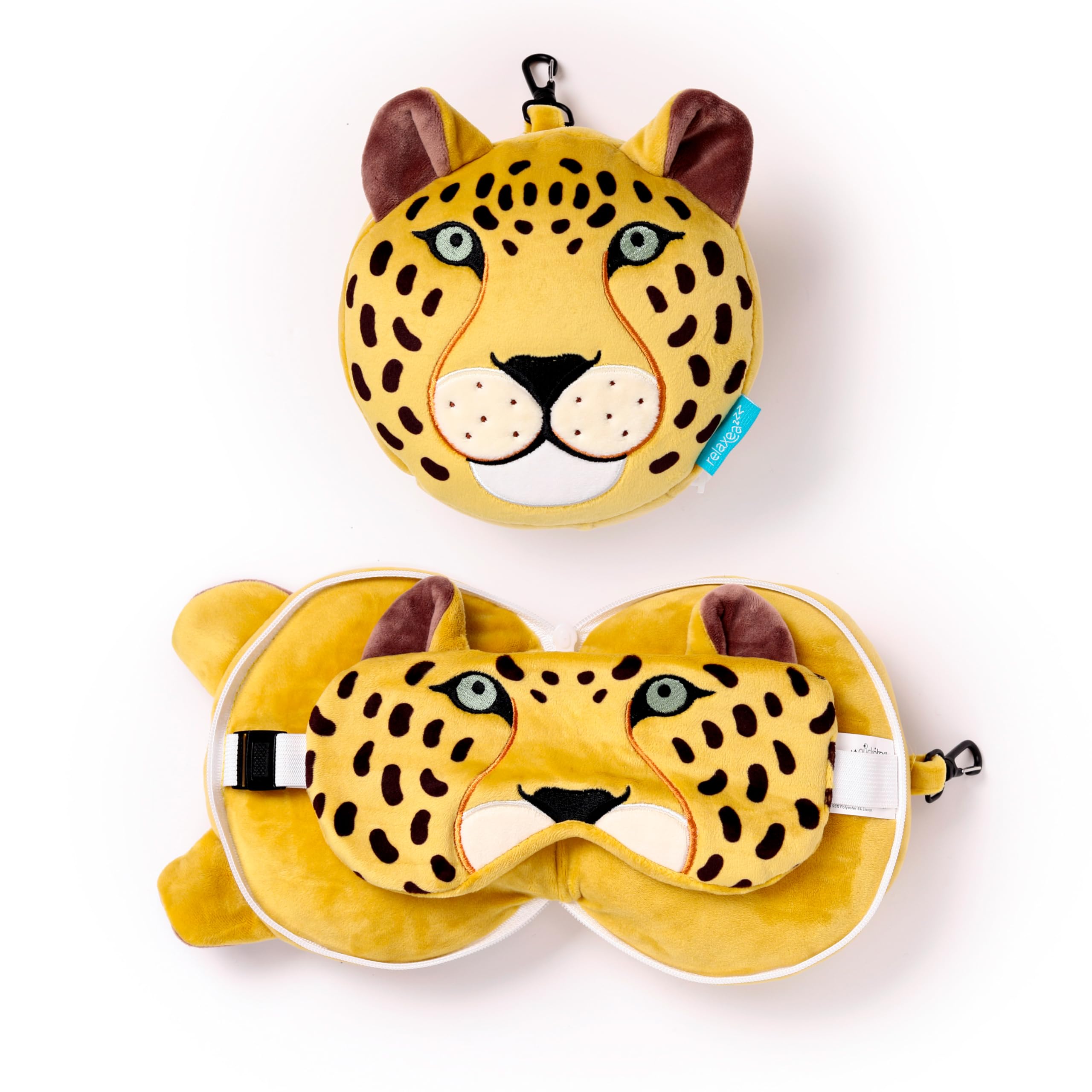 Relaxeazzz Leopard Round Plush Travel Pillow & Eye Mask